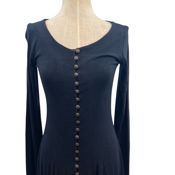 Betsey Johnson Vintage Dress Long Sleeve Button Front Henley Black Size Large - Picture 4 of 11